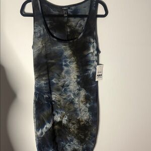 Chic Tie-Dye Midi Dress - Blue and Black